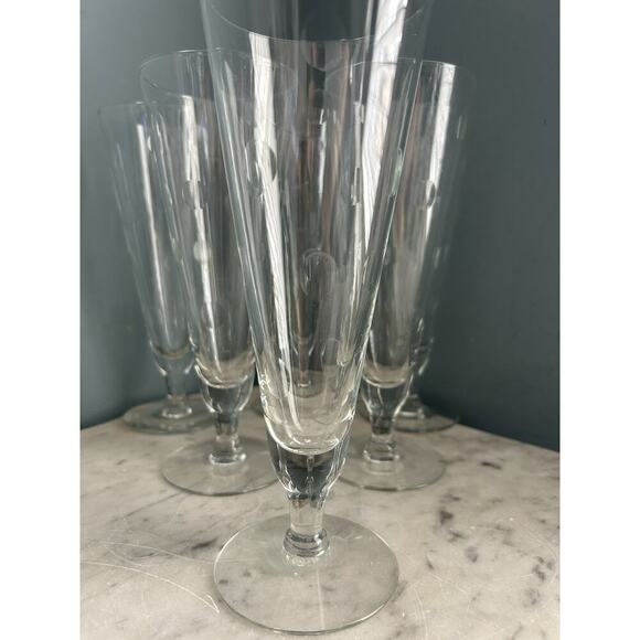 6 Hazel Arts Vintage Etched Polka Dot Champagne Glasses Pilsner Glass Coin - Picture 4 of 16